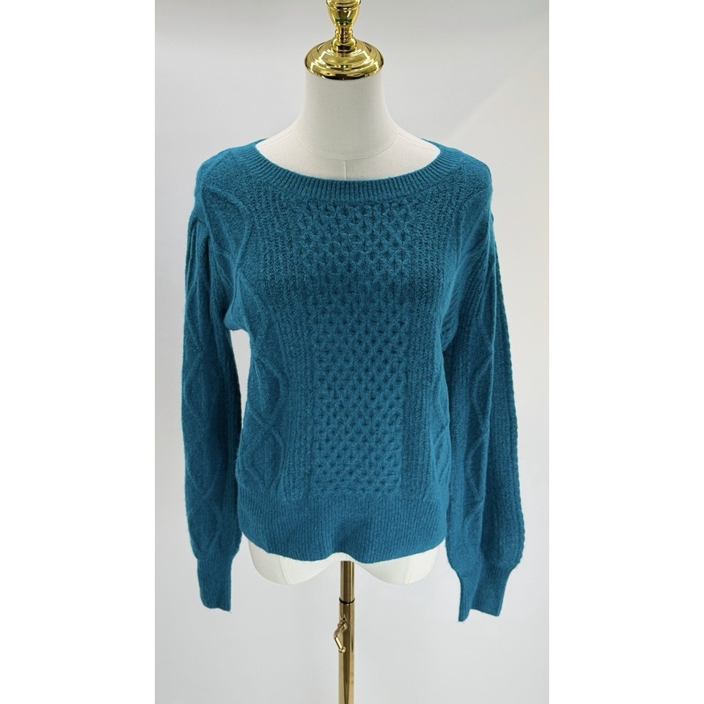1.State 1 State Women's Variegated Cable Knit Sweater Teal Blue Size Medium M